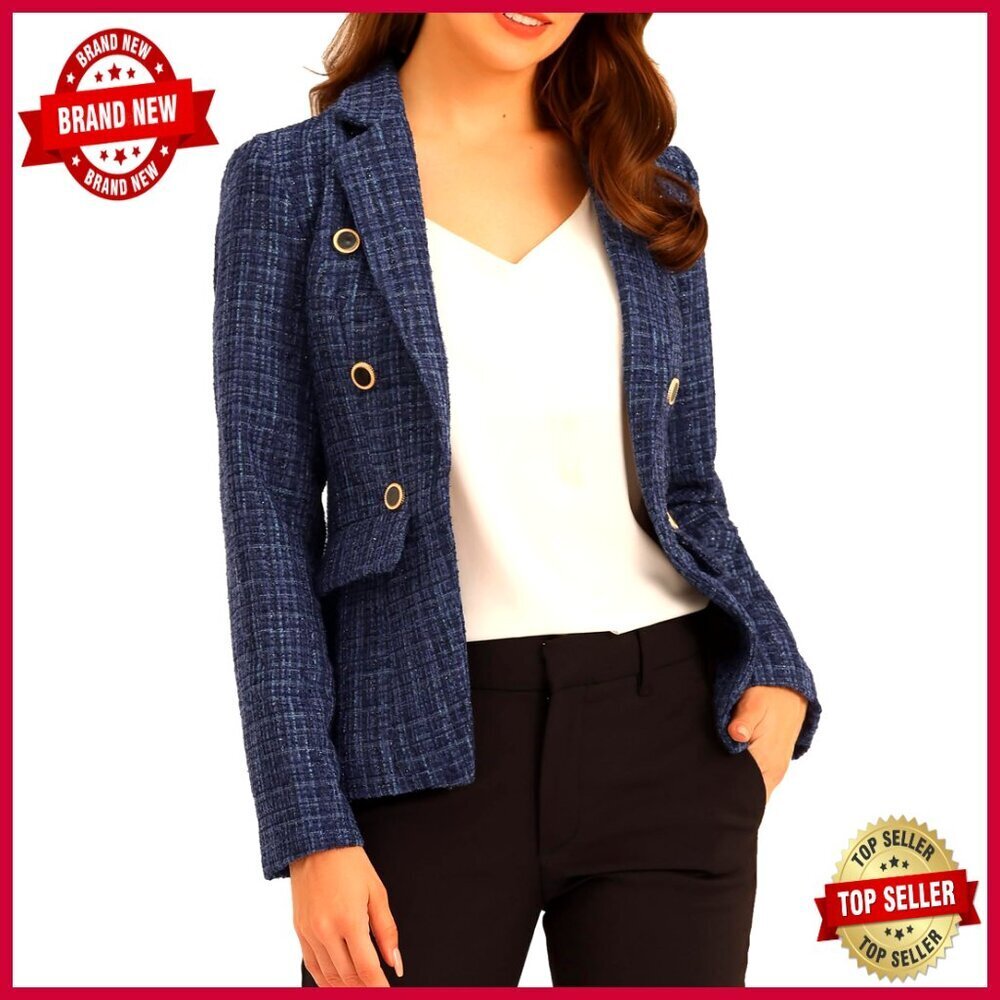 Classic Tweed Blazer with Padded Shoulders, Long Sleeve Work Jacket